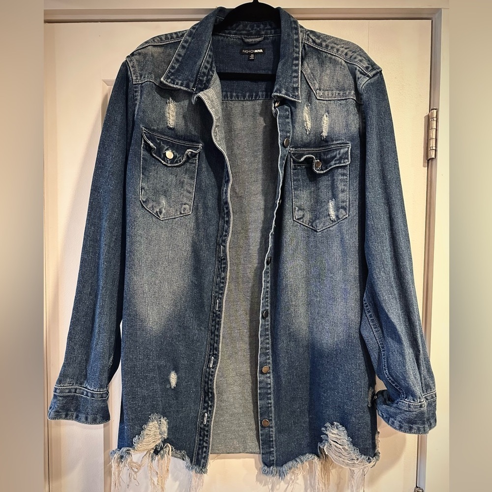 Fashion Nova Distressed Blue Jean Jacket